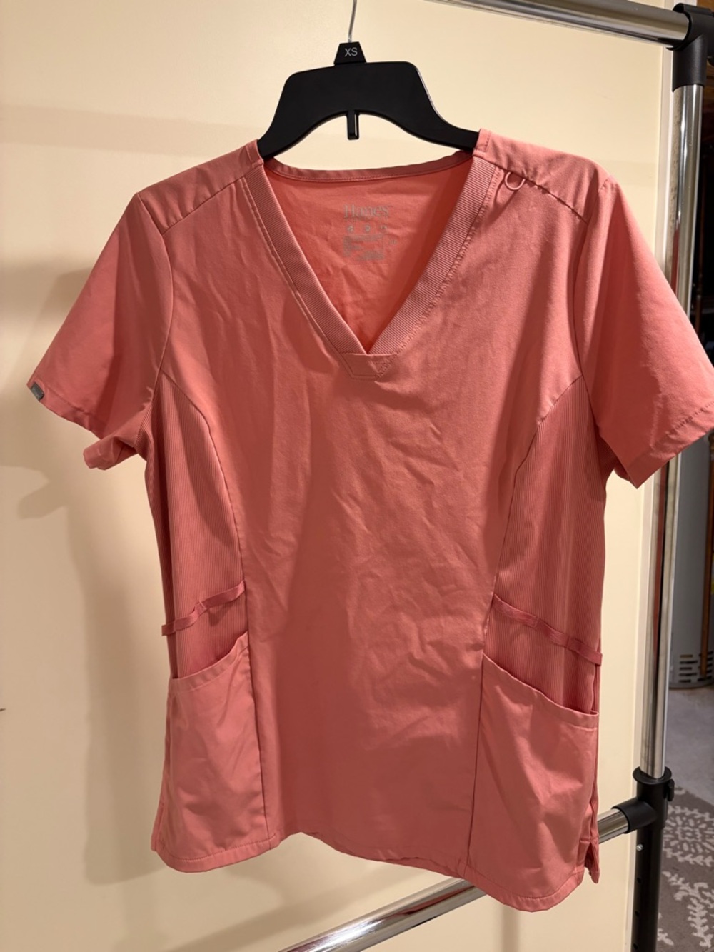 Hanes Dri Fit Women's V-Neck Medical Scrub Top - Rose Pink